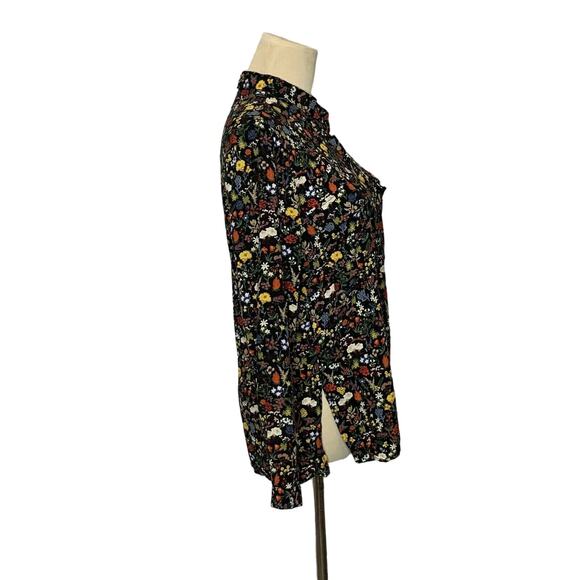 Zara Basics Black Floral Long Sleeves Button Down Blouse Size XS - Picture 10 of 11